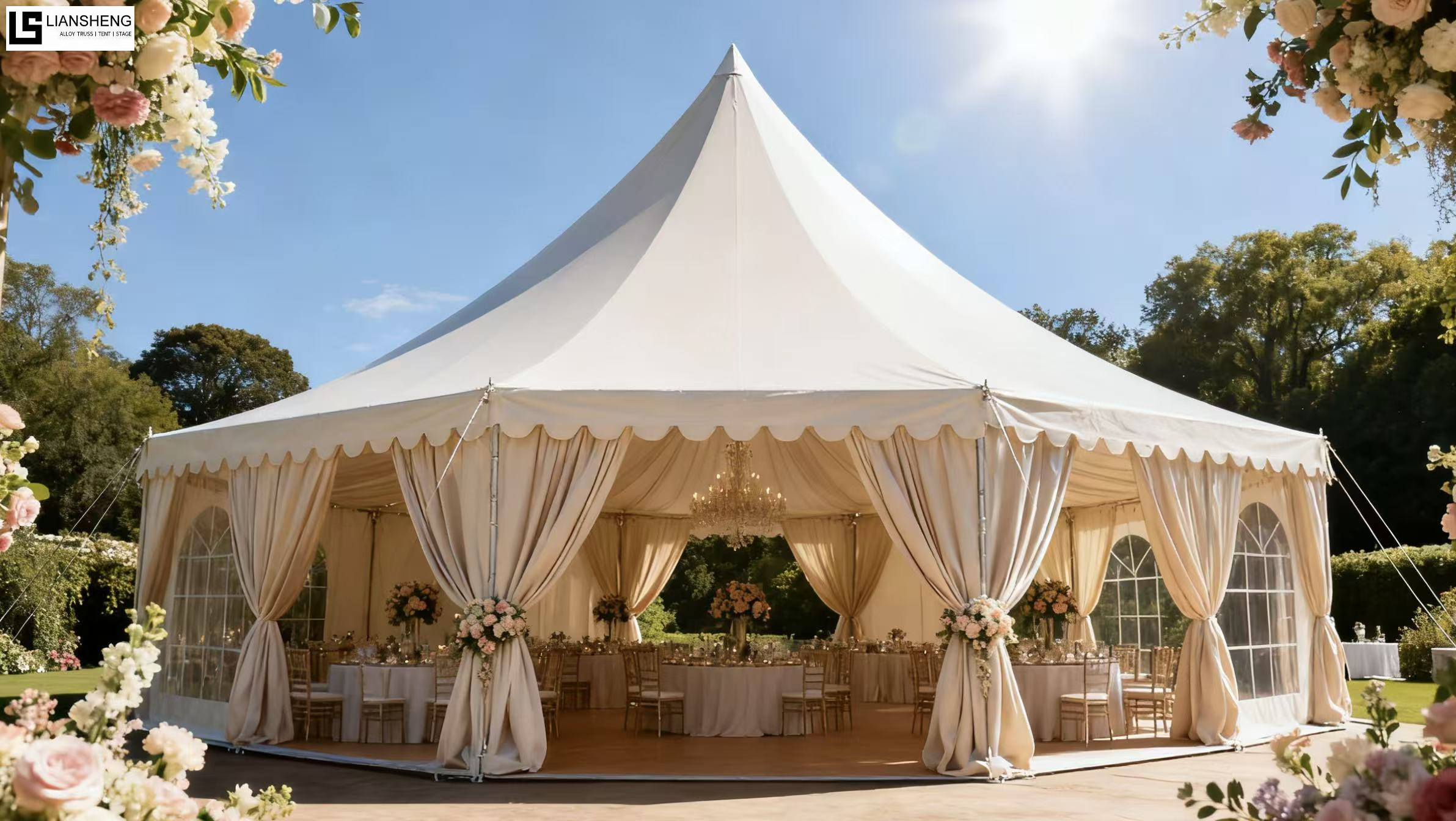 New Style Outdoor Wedding Polygonal Spire Pagoda Tent with Aluminum Alloy Frame Best-Selling Sizes Customization Available