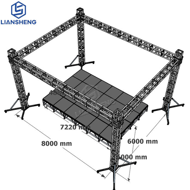 8*6*6m Flat Roof Aluminum Alloy Spigot Screw Truss Event Concert Stage Truss Structure