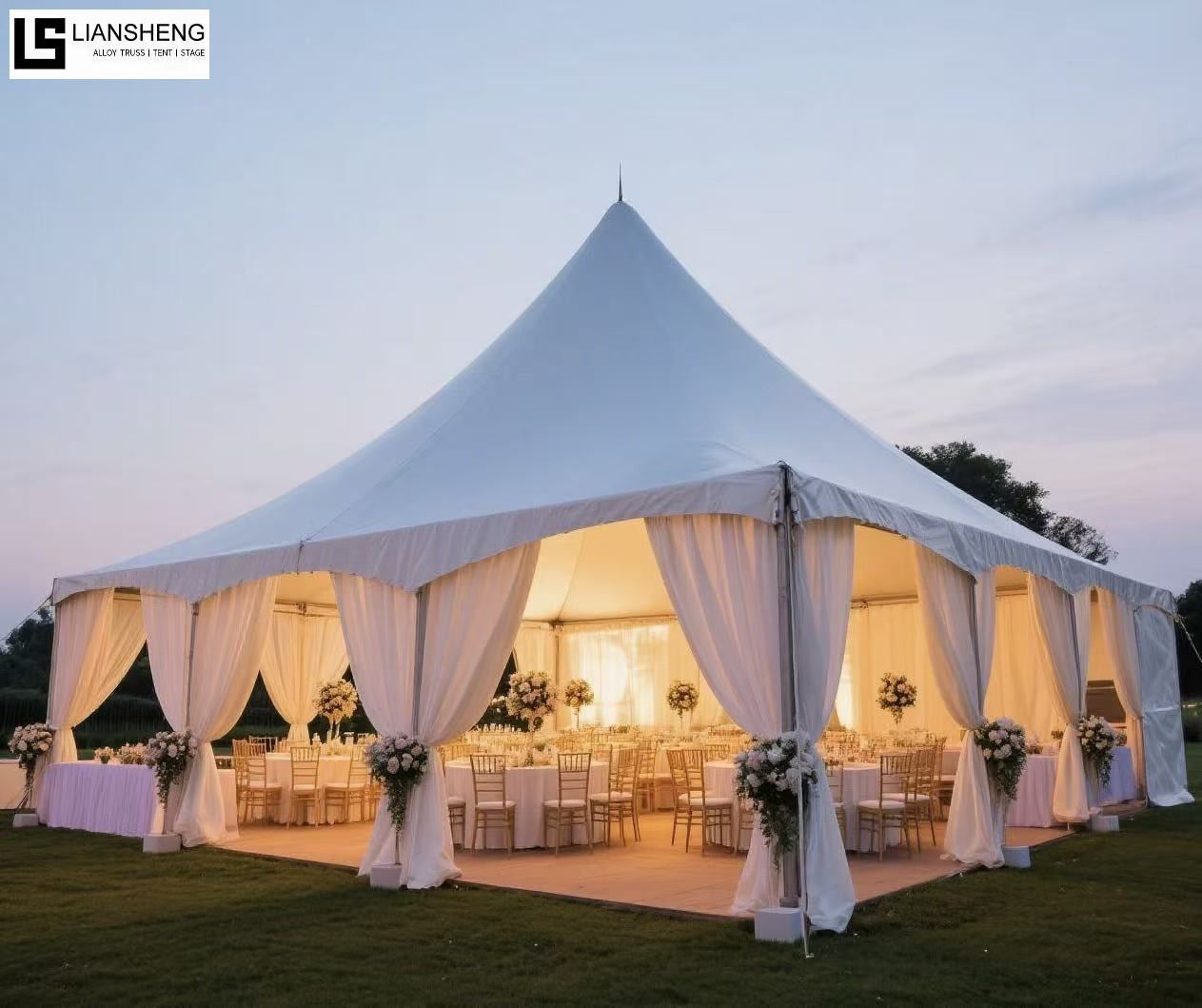 New Style Outdoor Wedding Polygonal Spire Pagoda Tent with Aluminum Alloy Frame Best-Selling Sizes Customization Available