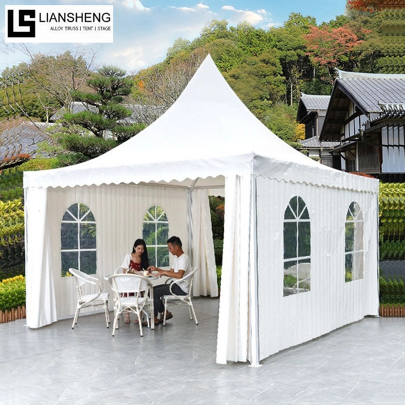 Commercial pagoda tent frame and fabric assembly